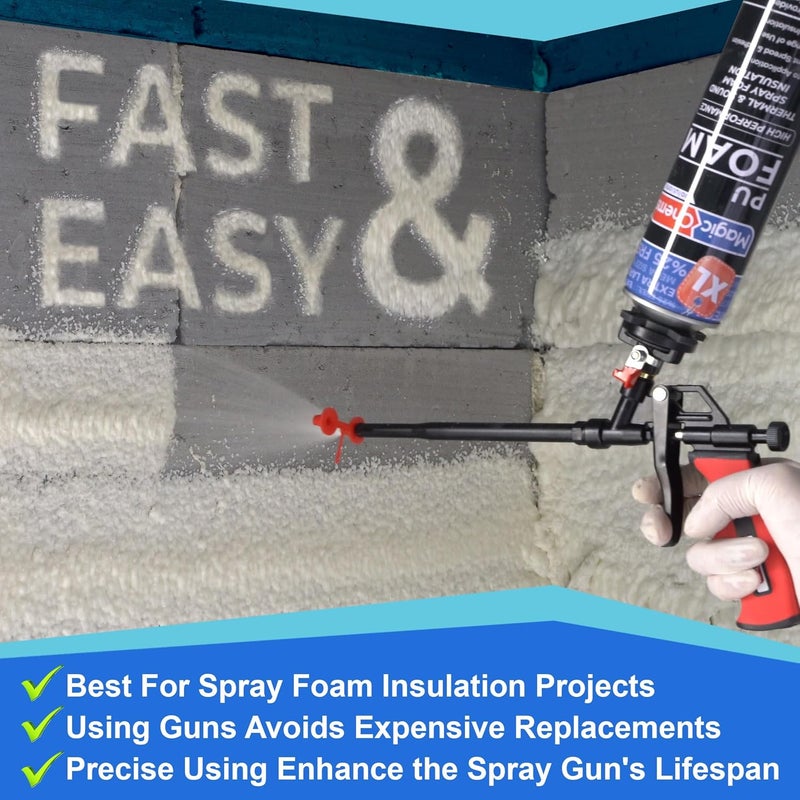Magic Chems Spray Foam Gun Insulation (2 Insulation Foam Gun / 8 Nozzle) Insulating Applicator, Professional Expanding Foams Guns, for Dispensing, Caulking, Filling, Sealing, Red - 2 Pack - Image 3